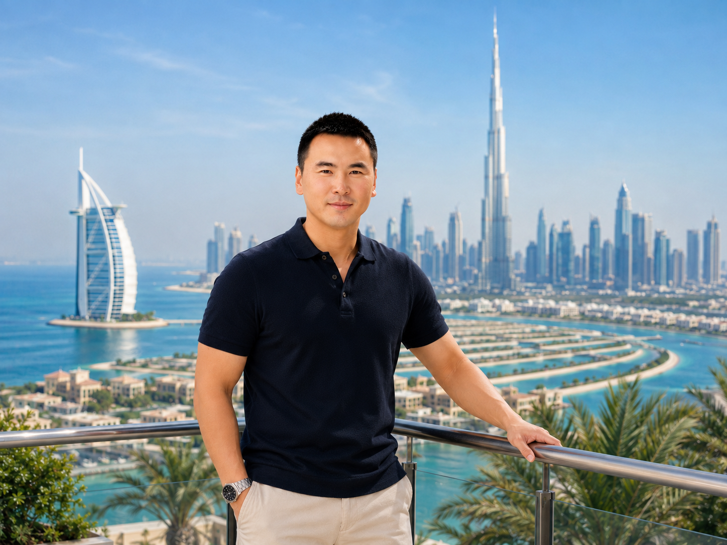 Private Dubai and Abu Dhabi tour guide overlooking the Dubai skyline